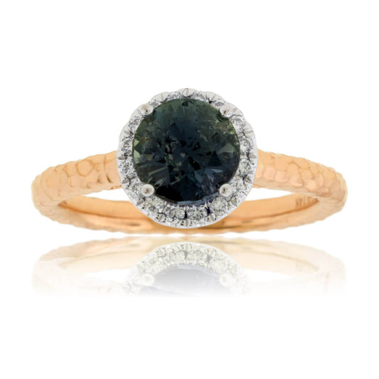 Peacock Blue-Green Sapphire & Diamond Halo Ring - Park City Jewelers