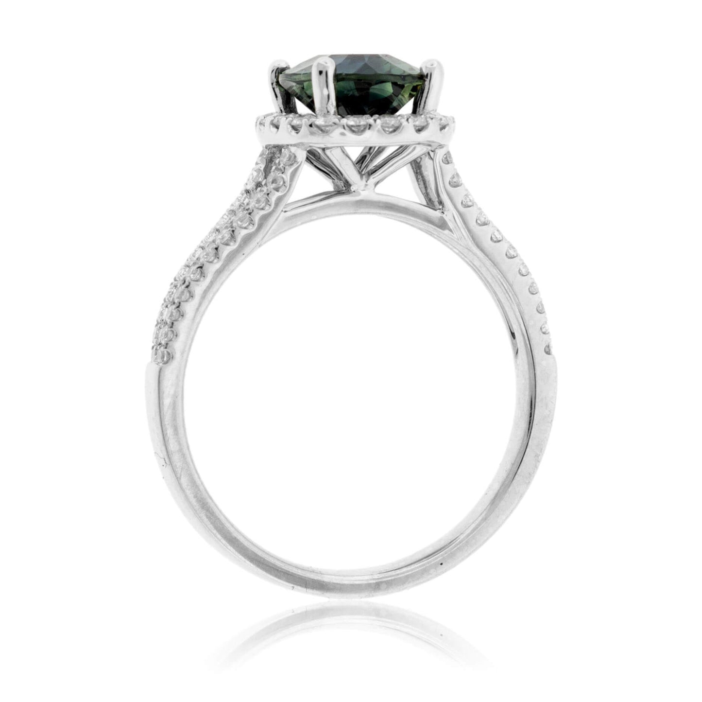 Peacock Blue-Green Sapphire & Diamond Halo Ring - Park City Jewelers