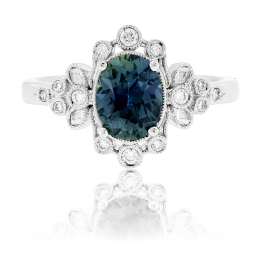 Peacock Blue-Green Sapphire & Diamond Ring - Park City Jewelers