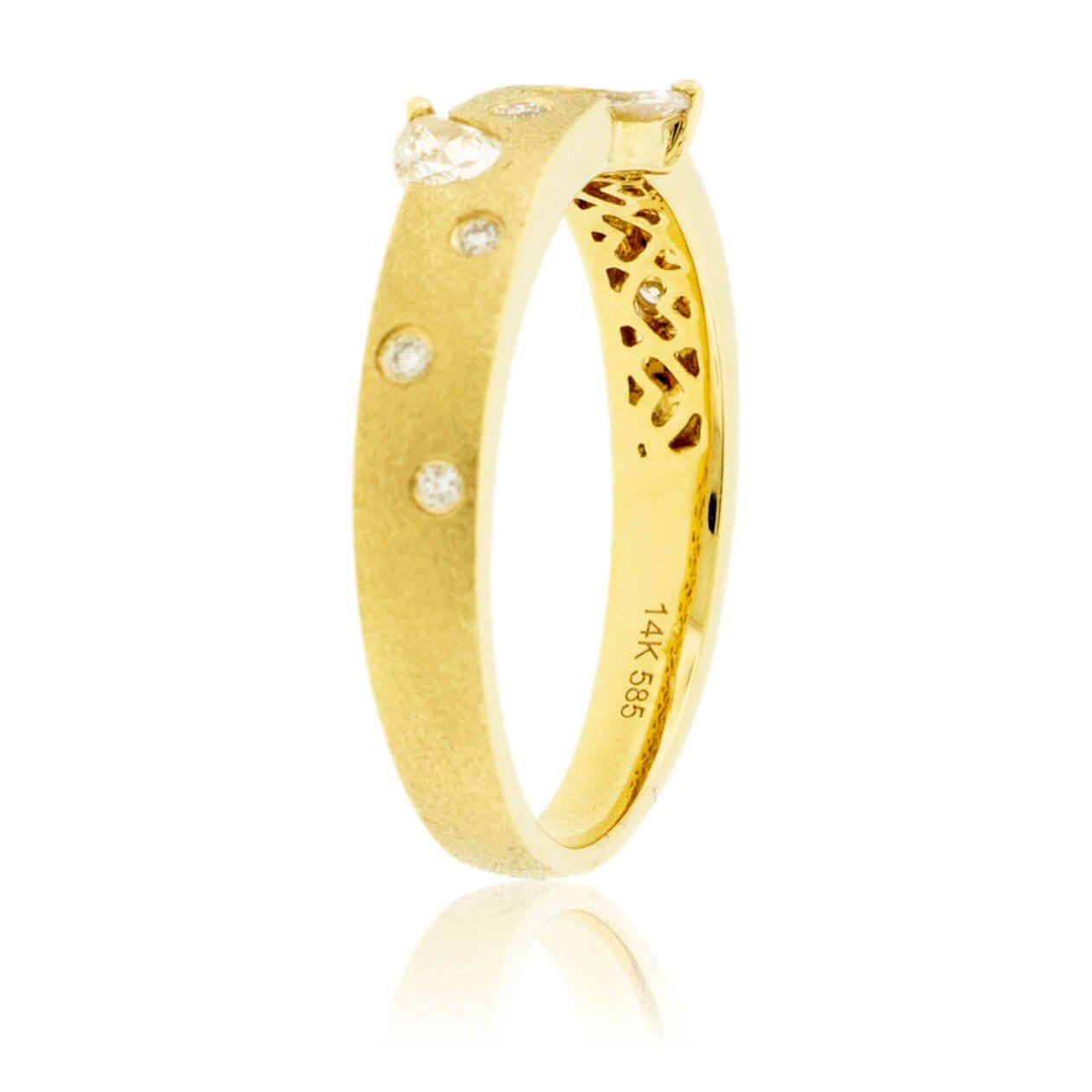 Pear and Marquise Diamond Gold Satin Finish Flush Set Ring - Park City Jewelers