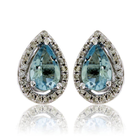 Pear Aquamarine and Diamond Halo Stud Earrings - Park City Jewelers