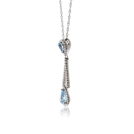 Pear Aquamarine & Diamond Halo Tear Drop Pendant - Park City Jewelers