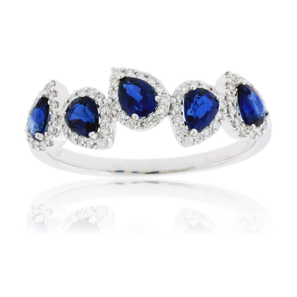 Pear-Cut Blue Sapphire & Diamond Halo Style Band - Park City Jewelers