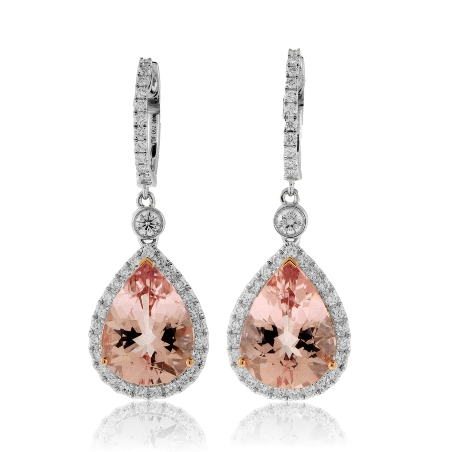 Pear-Cut Morganite & Diamond Halo Dangle Earrings - Park City Jewelers