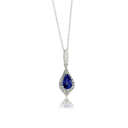 Pear-Cut Tanzanite Unique Diamond Halo Pendant - Park City Jewelers
