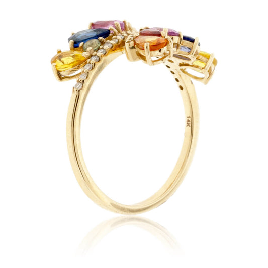 Pear Rainbow Sapphire & Diamond Butterflly Wing Style Ring - Park City Jewelers