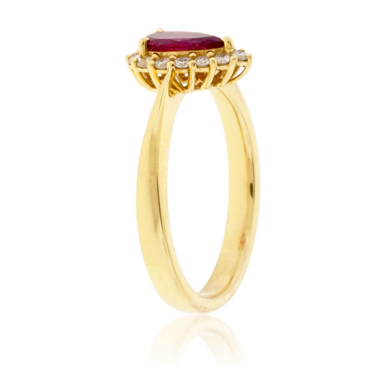Pear Red Beryl Emerald & Diamond Halo Yellow Gold Ring - Park City Jewelers
