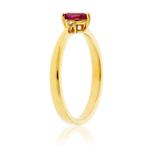 Pear Red Beryl Emerald & Diamond Yellow Gold Ring - Park City Jewelers