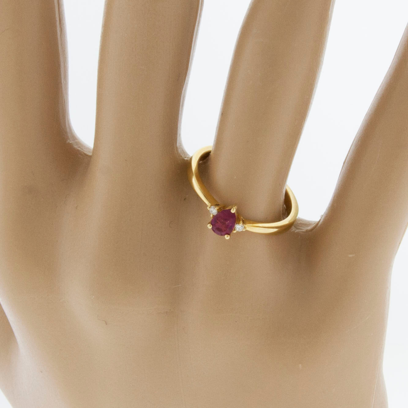 Pear Red Beryl Emerald & Diamond Yellow Gold Ring - Park City Jewelers
