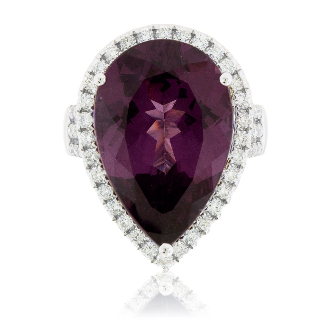 Pear Rhodolite Garnet and Diamond Halo Ring - Park City Jewelers