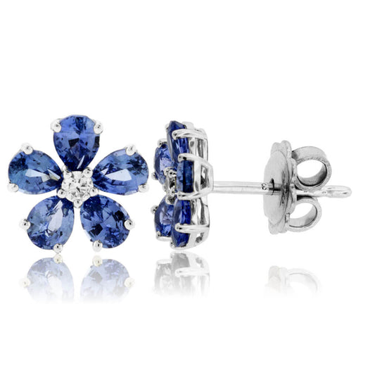 Pear Sapphire Flower with Diamond Accent Stud Earrings - Park City Jewelers