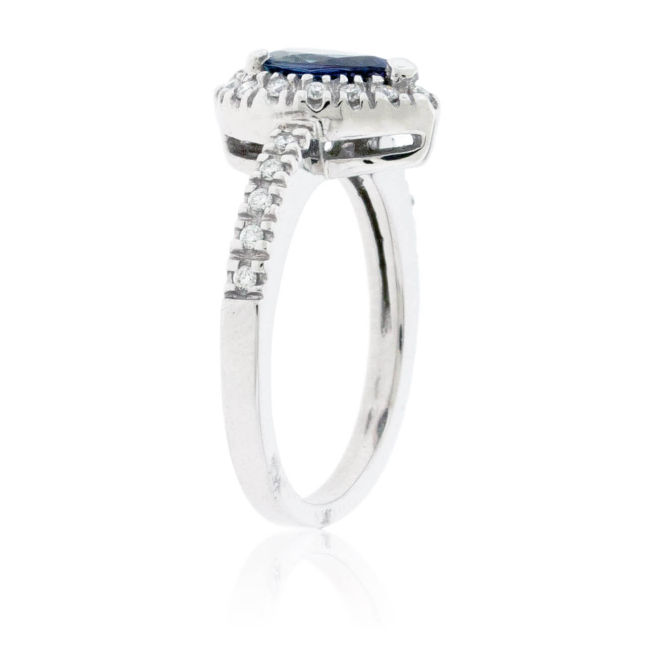 Pear-Shape Alexandrite & Diamond Halo Diamond Shank Ring - Park City Jewelers