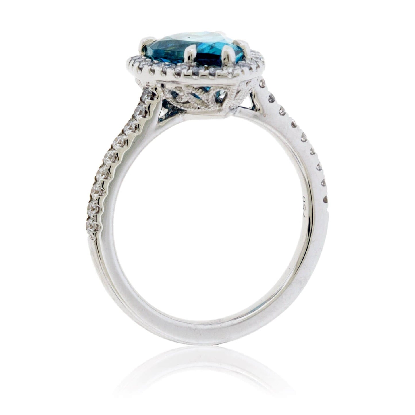 Pear-Shaped Blue Zircon & Diamond Halo Ring - Park City Jewelers