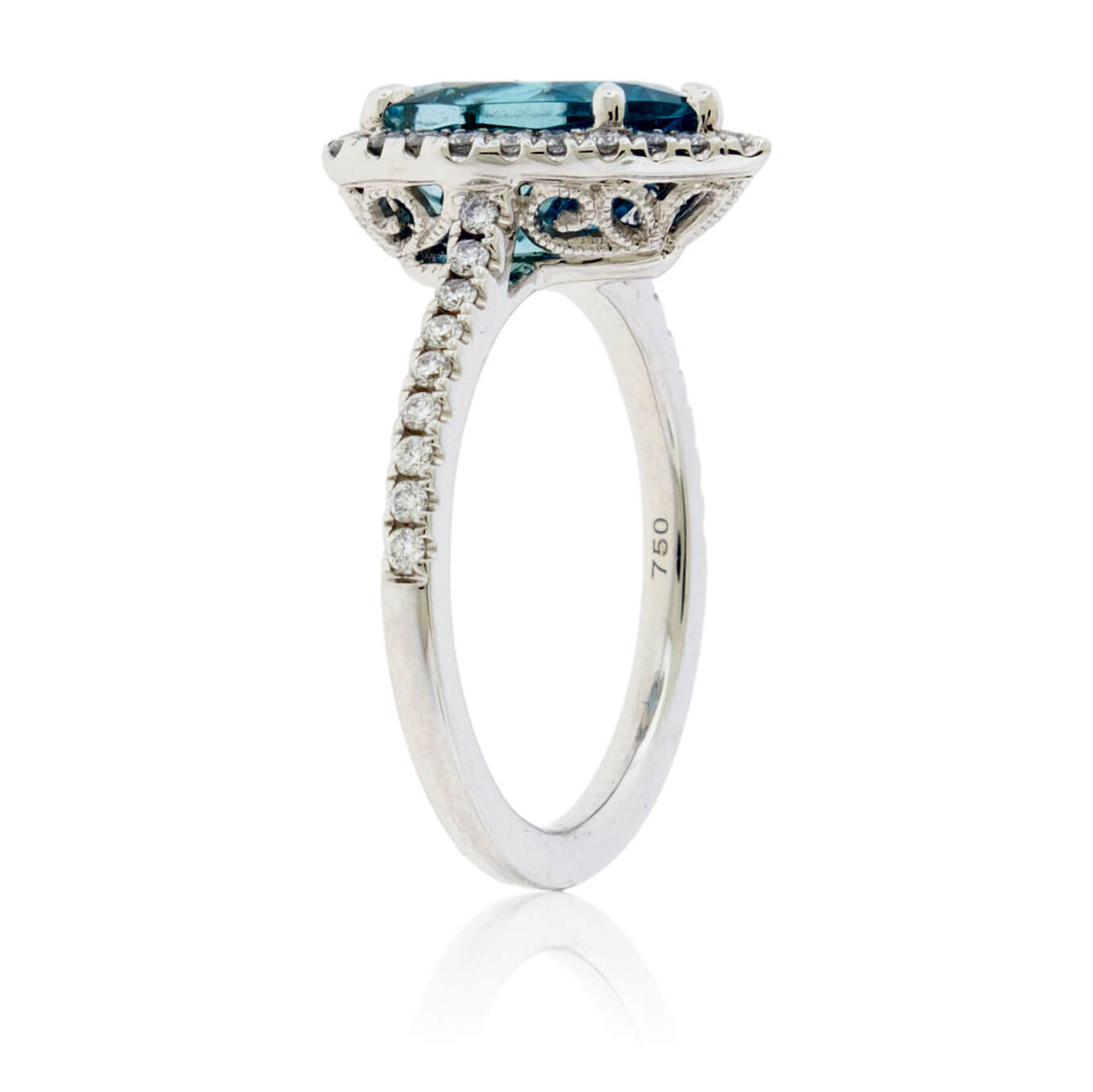 Pear-Shaped Blue Zircon & Diamond Halo Ring - Park City Jewelers