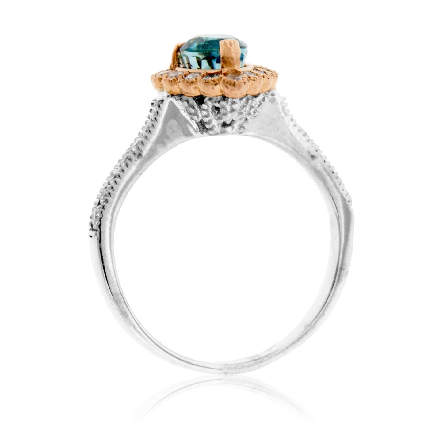 Pear Shaped Blue Zircon with Diamond Milgrain Halo Ring - Park City Jewelers