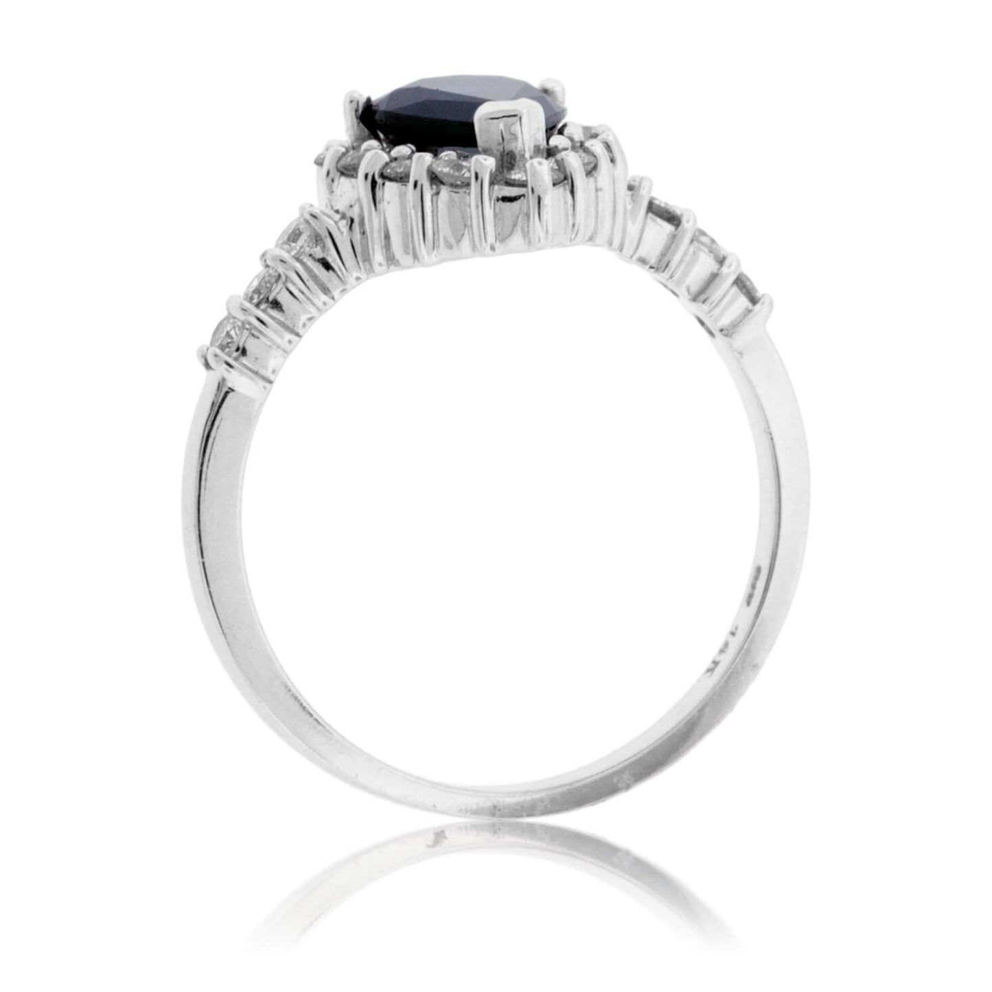 Pear Shaped Blued Sapphire & Diamond Halo Ring - Park City Jewelers