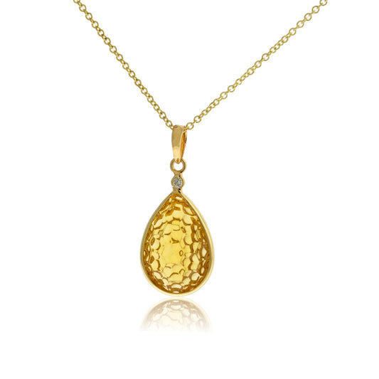 Pear Shaped Bubble Carved Citrine with Diamond Accent Pendant - Park City Jewelers