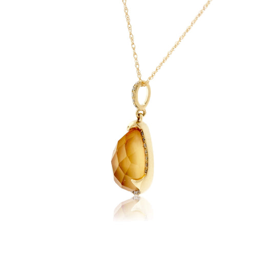 Pear Shaped Citrine with Diamond Halo Pendant and Chain - Park City Jewelers