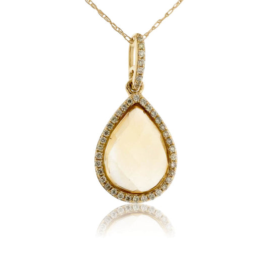 Pear Shaped Citrine with Diamond Halo Pendant and Chain - Park City Jewelers
