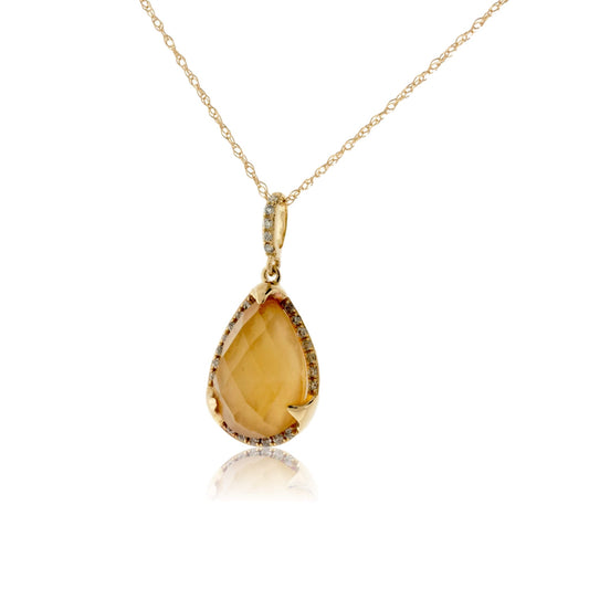 Pear Shaped Citrine with Diamond Halo Pendant and Chain - Park City Jewelers