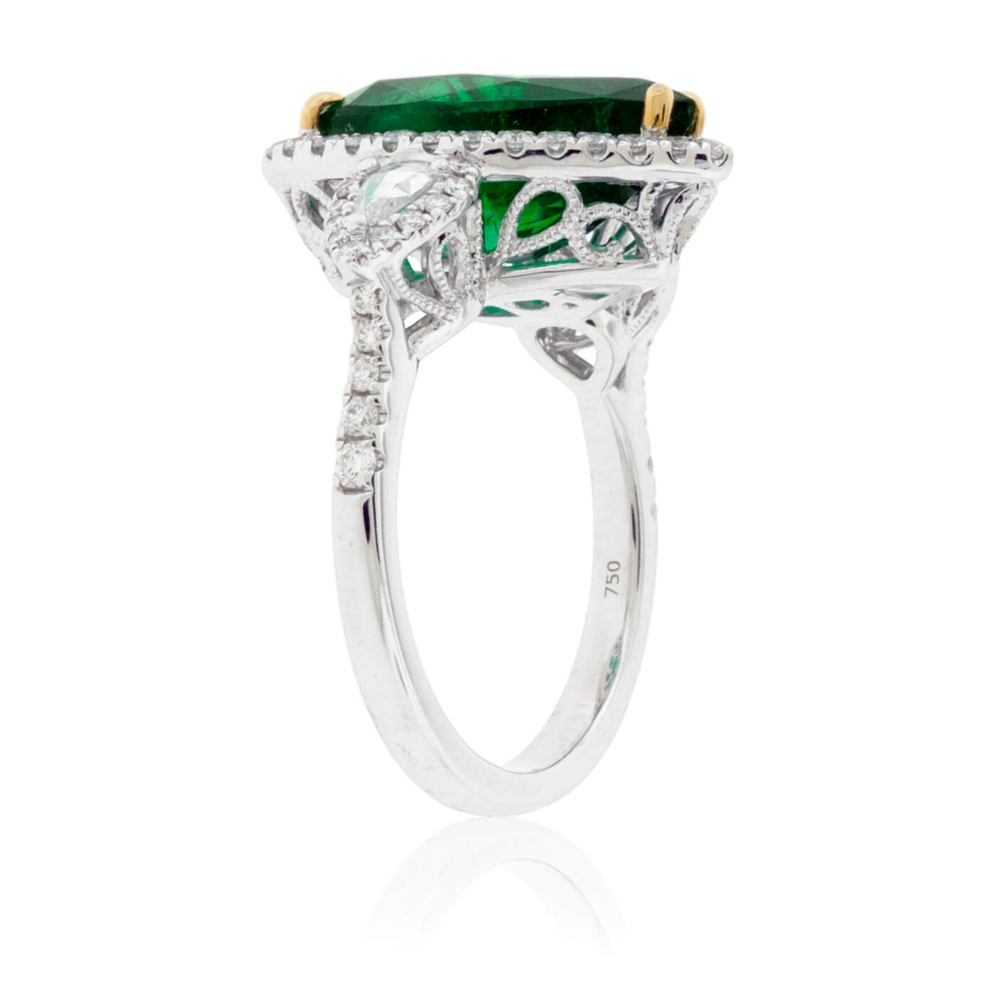Pear-Shaped Emerald & Diamond Halo Ring - Park City Jewelers