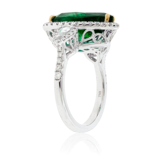 Pear-Shaped Emerald & Diamond Halo Ring - Park City Jewelers