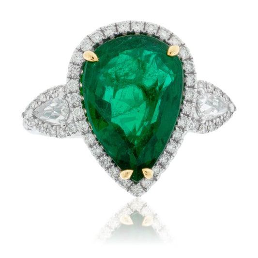 Pear-Shaped Emerald & Diamond Halo Ring - Park City Jewelers