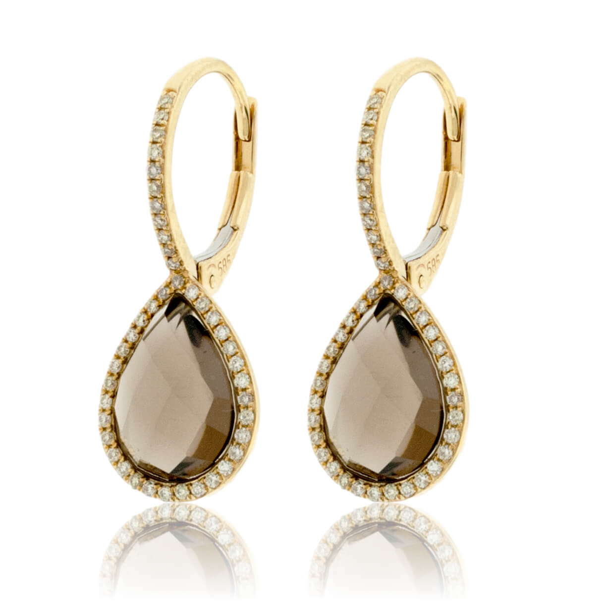 Pear-Shaped Smoky Quartz Dangle Earrings in Yellow Gold - Park City Jewelers