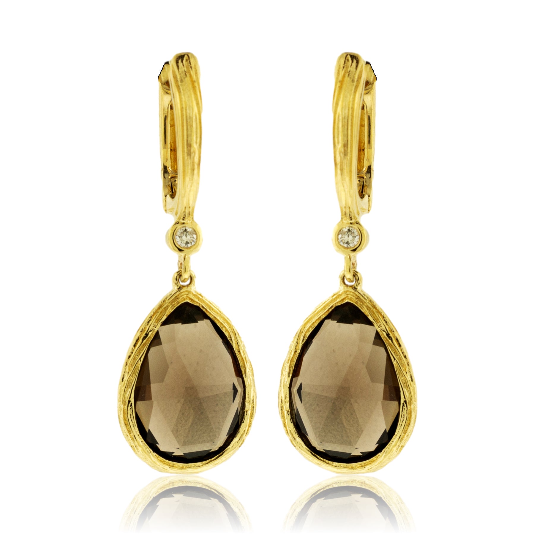 Pear-Shaped Smoky Quartz Dangle Earrings in Yellow Gold - Park City Jewelers