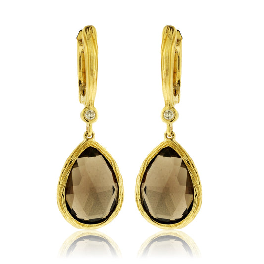 Pear-Shaped Smoky Quartz Dangle Earrings in Yellow Gold - Park City Jewelers