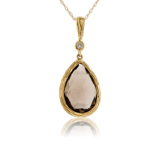 Pear Shaped Smoky Quartz with Single Diamond Pendant and Chain - Park City Jewelers