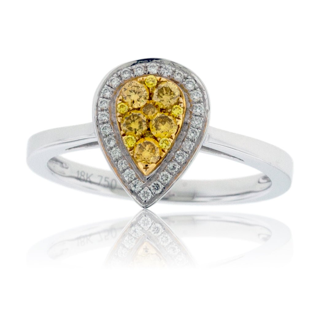 Pear Yellow Diamond & Diamond Halo Cluster Style Ring - Park City Jewelers