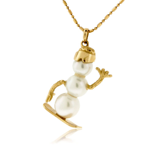 Pearl Snowboarder Snowman Pendant - Park City Jewelers