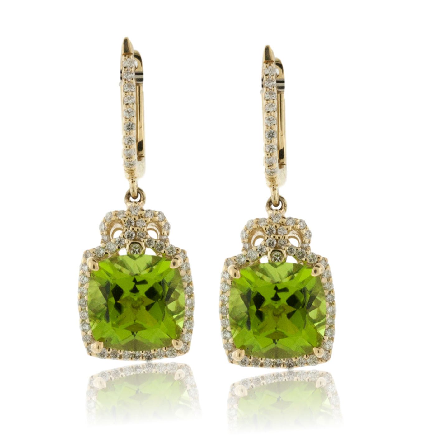 Peridot and Diamond Dangle Drop Earrings - Park City Jewelers
