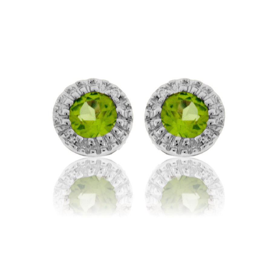 Peridot and Halo Diamond Stud Earrings - Park City Jewelers