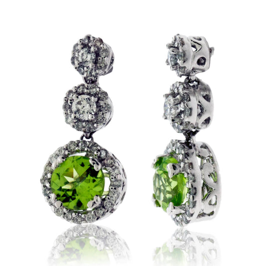 Peridot and Three Circle Diamond Earrings - Park City Jewelers