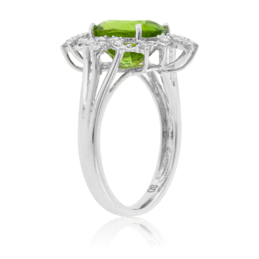 Peridot with Intricate Diamond Halo Ring - Park City Jewelers