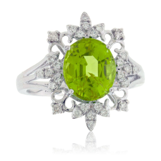 Peridot with Intricate Diamond Halo Ring - Park City Jewelers