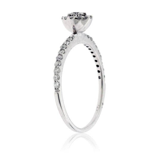 Petite Round Diamond with Diamond Halo Engagement Ring - Park City Jewelers