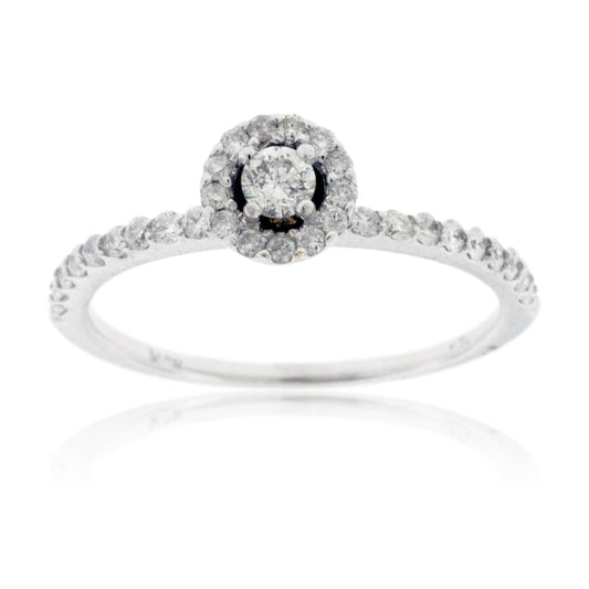 Petite Round Diamond with Diamond Halo Engagement Ring - Park City Jewelers