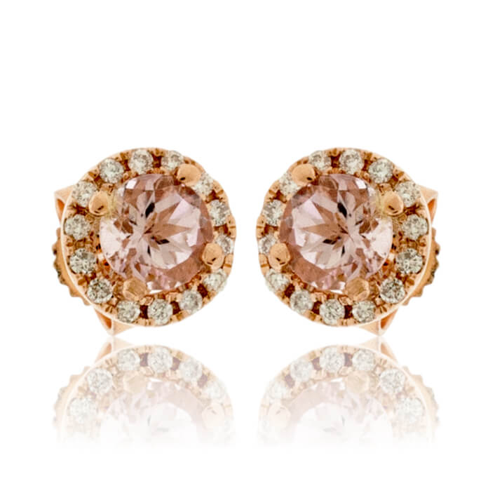 Pink Morganite and Diamond Halo Stud Earrings - Park City Jewelers