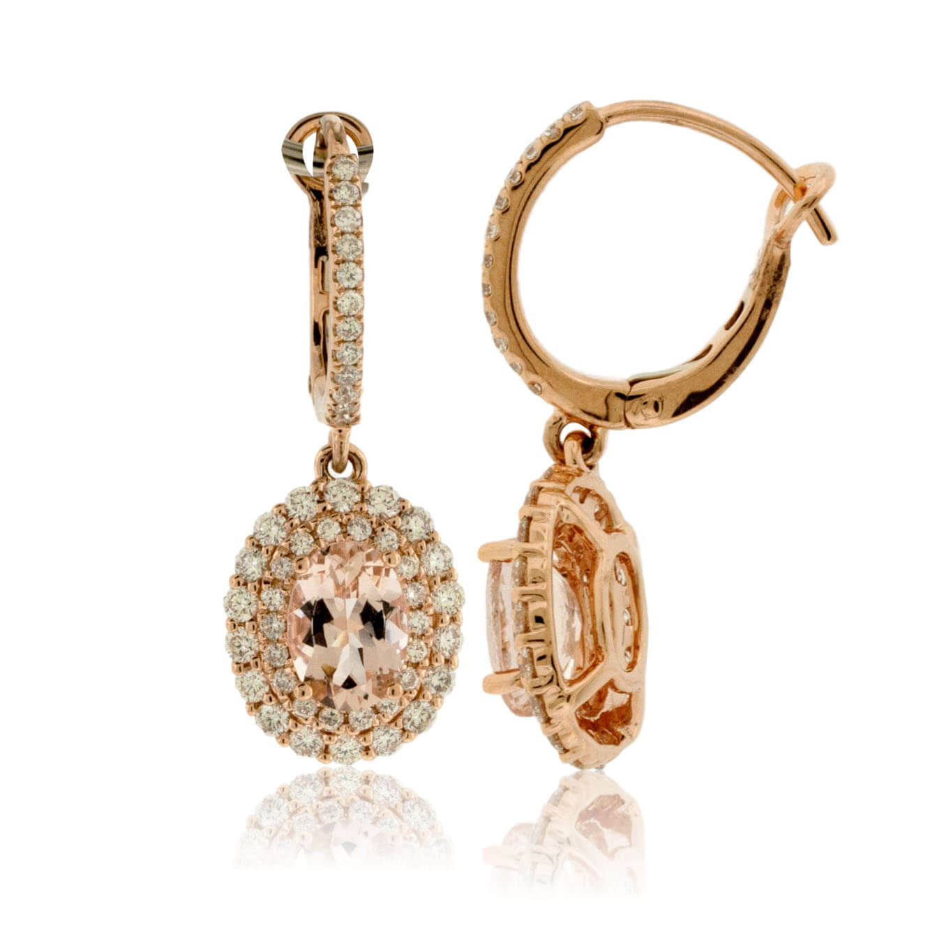 Pink Morganite and Milgrain Diamond Halo Drop Earrings - Park City Jewelers
