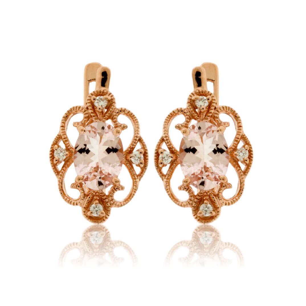 Pink Morganite Oval and Filigree Drop Earrings - Park City Jewelers