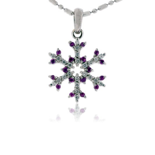 Pink Sapphire Tipped & Diamond Pave Snowflake Necklace - Park City Jewelers