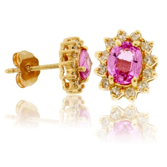Pink Sapphire with Classic Diamond Halo Stud Earrings - Park City Jewelers