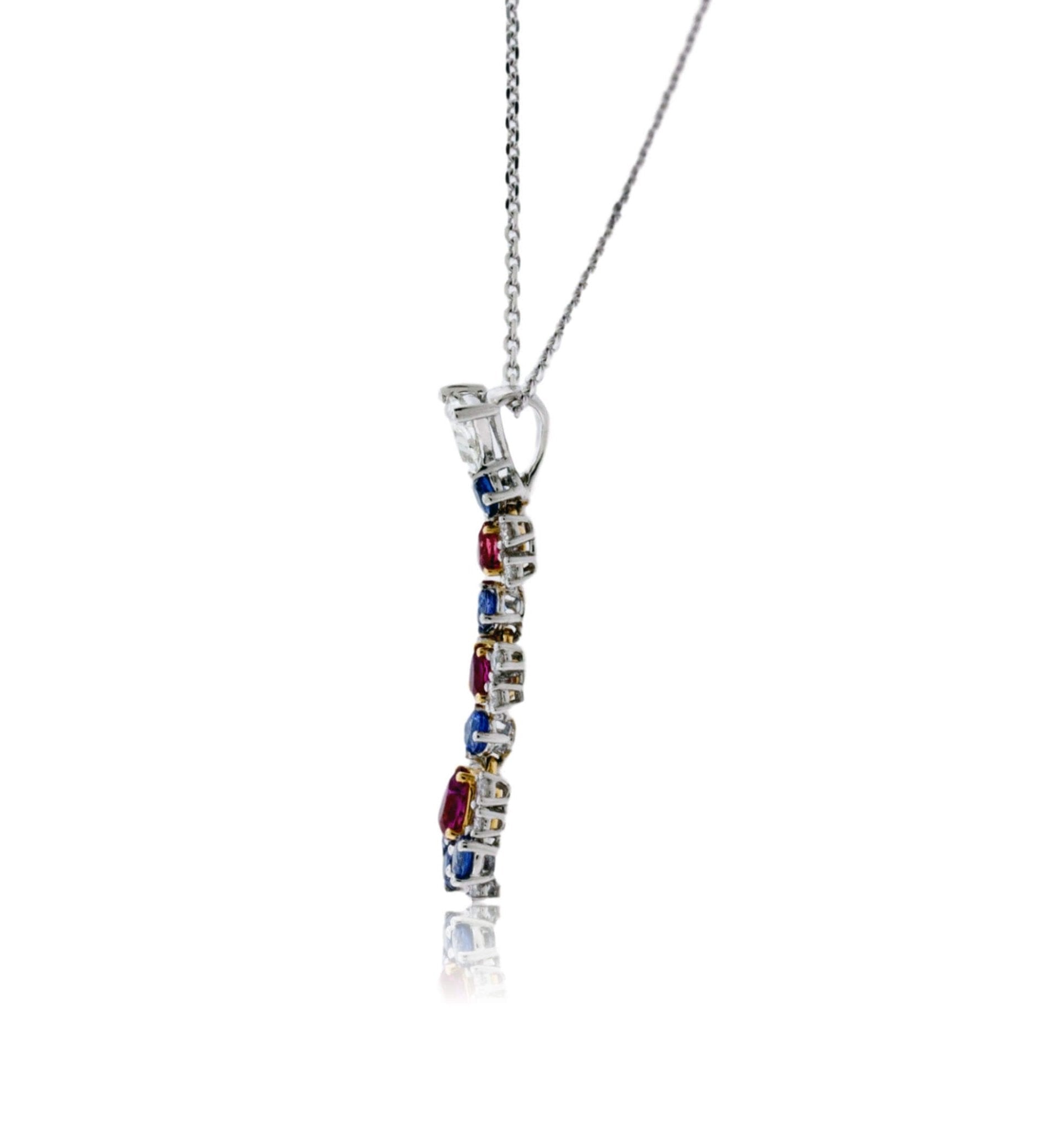 Platinum Red Emerald, Benitoite & Diamond Pendant - Park City Jewelers