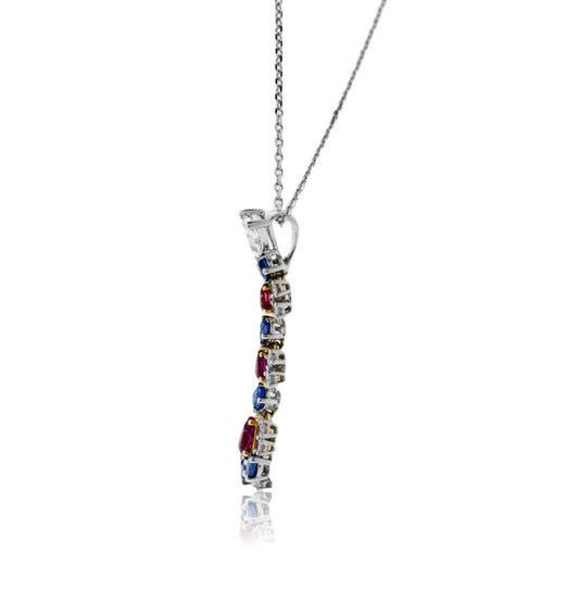 Platinum Red Emerald, Benitoite & Diamond Pendant - Park City Jewelers