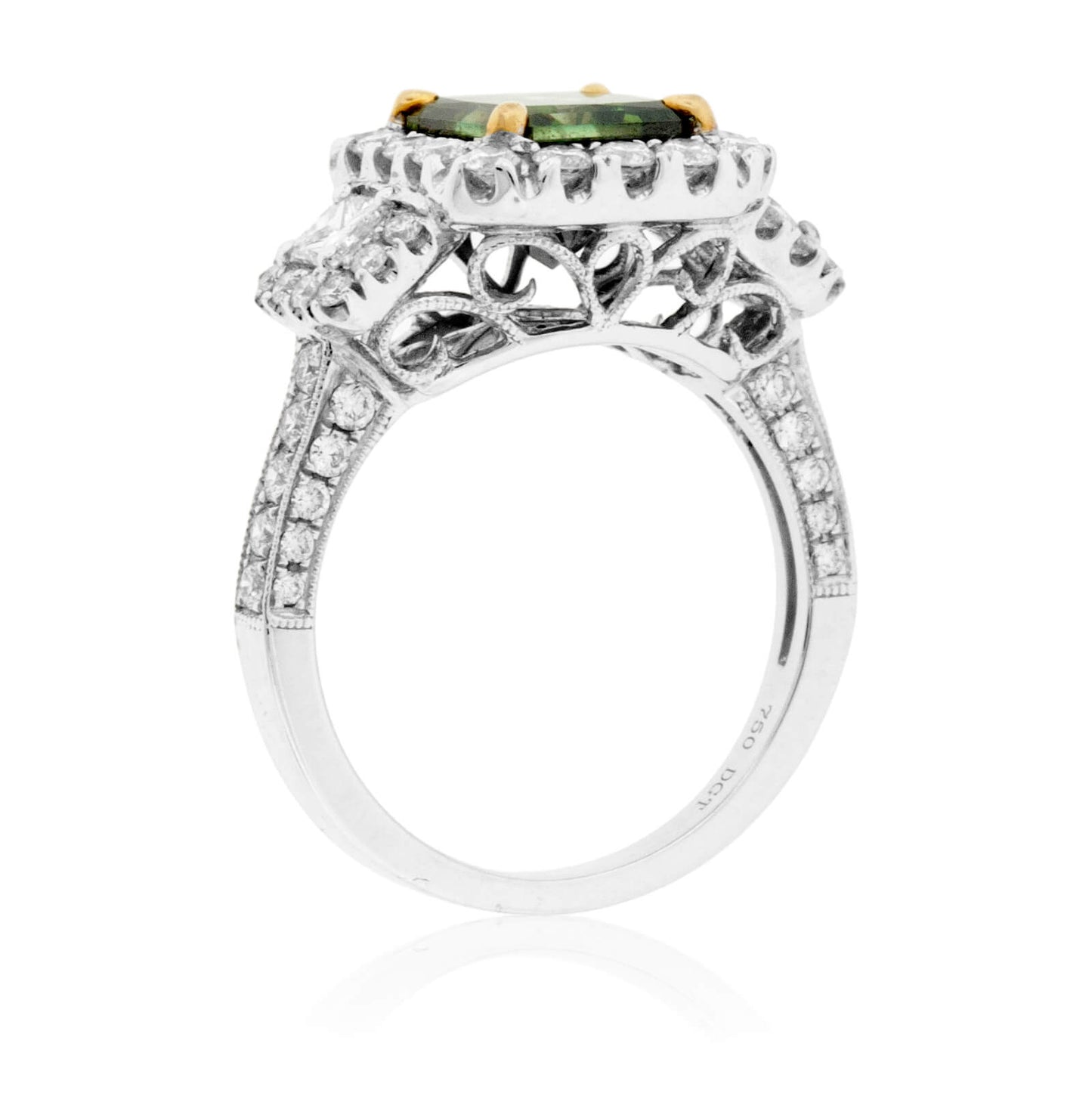 Princess-Cut Green Diamond & Diamond Halo Style Ring - Park City Jewelers