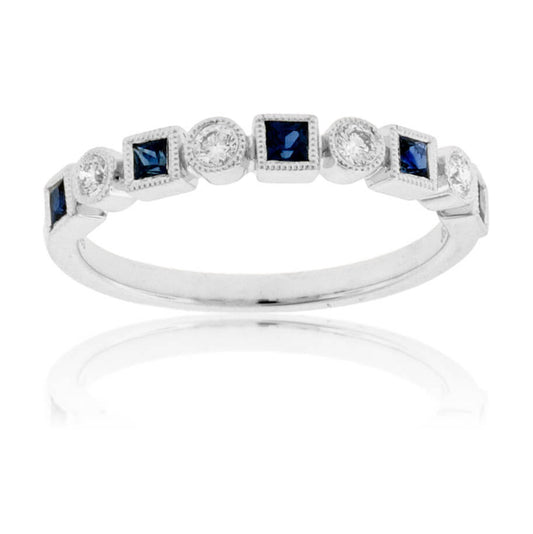 Princess Cut Sapphire & Diamond Bezel Stacking Band - Park City Jewelers