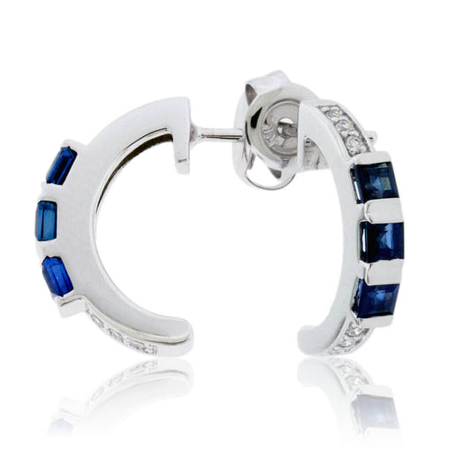 Princess-Cut Sapphire & Diamond Half Hoop Earrings - Park City Jewelers
